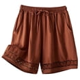thumbnail image 4 of Bmisegm Summer Shorts for Women Lace Elastic Waist Tie Detail Wide Leg Casual Bottoms Womens Shorts Coffee_003 XXXXL, 4 of 4