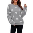 thumbnail image 2 of Women'S Fall Winter Mock Neck Long Sleeve Cute Heart Pattern Loose Knit Pullover Sweaters Gray M, 2 of 7