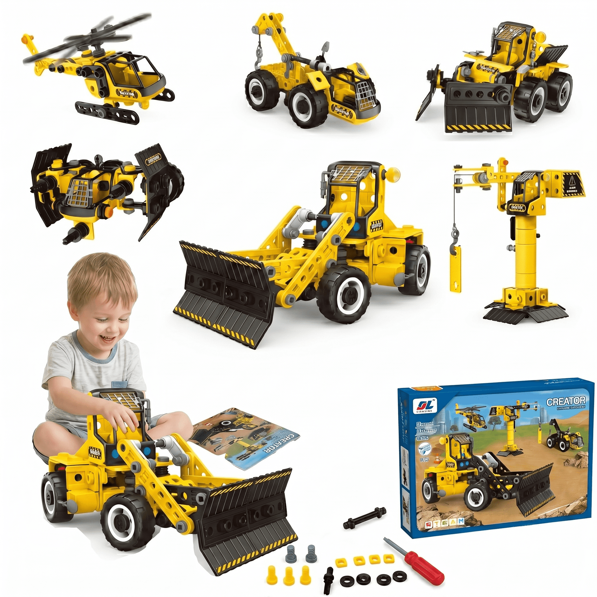 WIDELAND 6 in 1 Stem Toys Building Block Kit for 4 5 6 7 8+ Year Old Boys - DIY Toy Building Sets with Engineering Excavator Construction, Educational Birthday Gifts Sets for Kids Ages 8-12