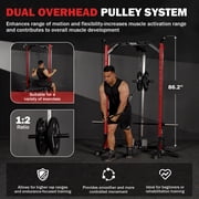 Mikolo Compact 7-IN-1 Smith Machine With Cable Crossover System, 1000LBS Multi-Functional Squat Rack, Workout Station with Weight Bar, Bend Peg and 18 pcs aluminum pulleys