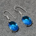 thumbnail image 2 of Swiss Blue Topaz Gemstone Earrings Handmade Solitaire Oval Shape Jewelry 1.40", 2 of 3