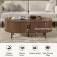 thumbnail image 6 of Alohappy Oval Coffee Table, Mid Century Modern Coffee Table with Sliding Tambour Door, Fluted Center Table with Hidden Storage, Curved Profile Dining Table for Living Room, Home Office,Walnut, 6 of 9
