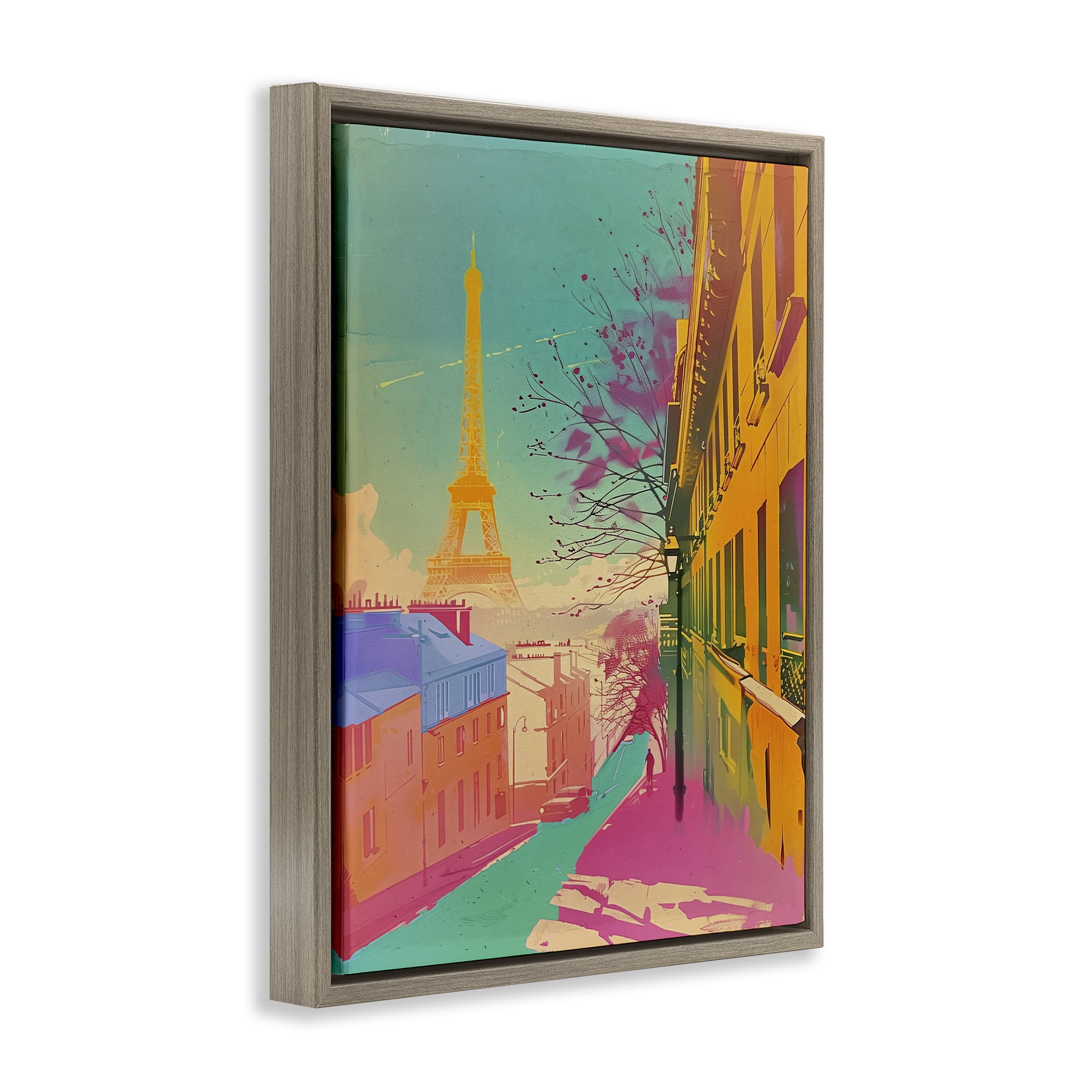 Stupell Industries Abstract Paris Tower Town & City Painting Brown Floater Framed Art Print Wall Art, 17 x 21