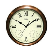 15" White Battery Operated Large Print Roman Numeral Outdoor Clock with Thermometer and Hygrometer