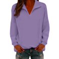 thumbnail image 2 of Women's V-Neck Sweatshirt, Soft Long Sleeve Pullover, Casual Comfortable Top, Lightweight Stretchable Blouse, Everyday Wear V-Neck Knit Shirt for Women Purple L, 2 of 6
