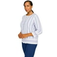 thumbnail image 3 of Alfred Dunner Womens Womens Crewneck Three-Quarter Bell Sleeve Stripe Sweater With Removable Necklace, 3 of 6