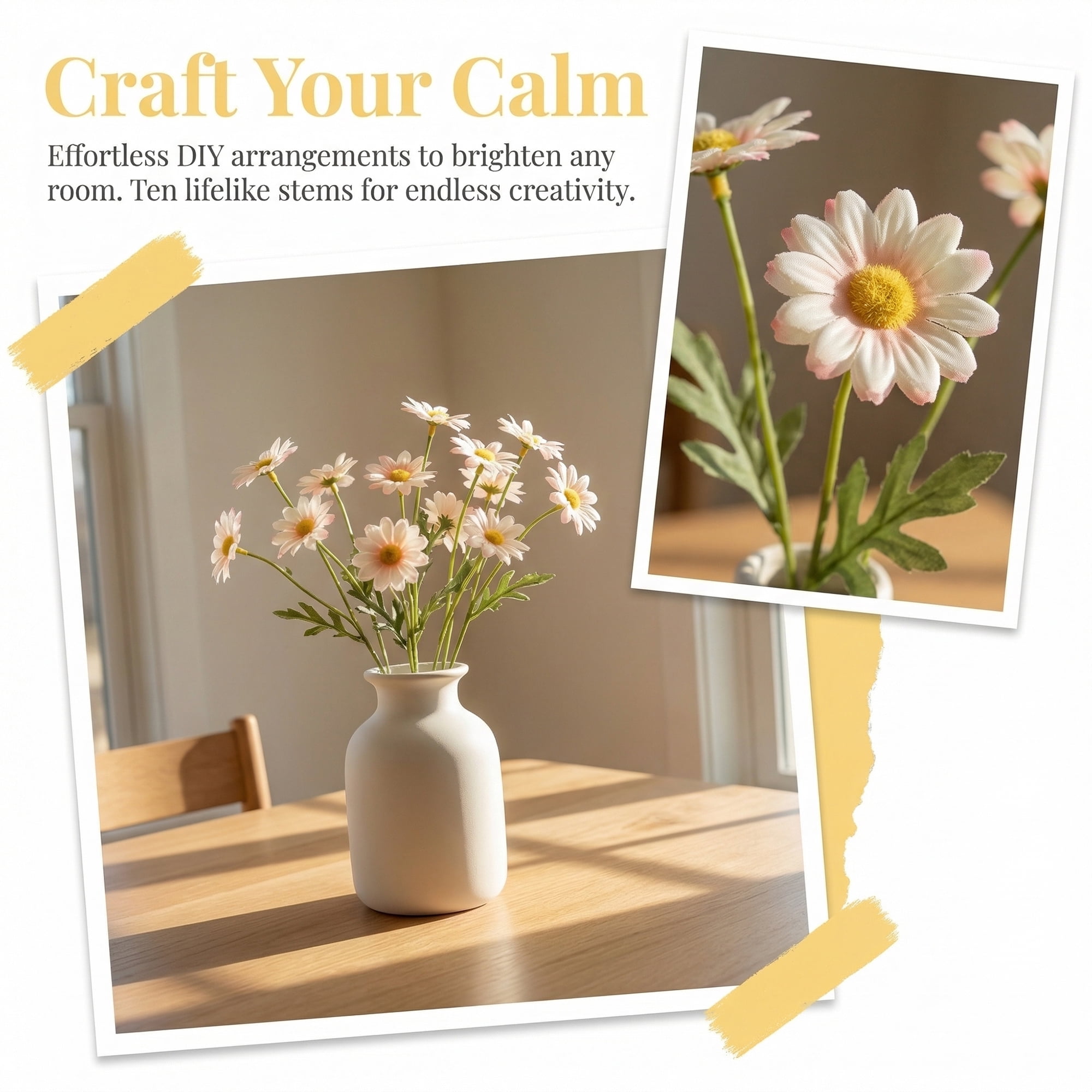 Unique Bargains Artificial Silk Daisies Faux Wildflower Pink Edges 8.7inch