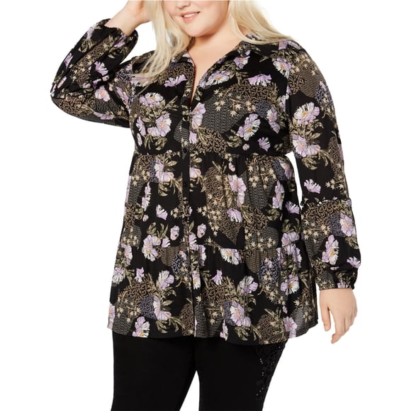 Style & Co. Blusa con botones a capas para mujer, negro, 3X