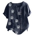 thumbnail image 4 of CHOK Hauts d'Été pour Femmes Tendance Lin Coton Confortable Manches Courtes Chemises Habillées Blouses Col Rond Hauts d'Été 2024 Imprimé Floral T-Shirts Décontractés Tunique Plus, 4 of 4