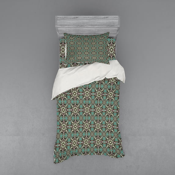 Ambesonne Retro Bedding Set 3 Pcs, Vintage Flowers Leafage, Twin XL, Multicolor