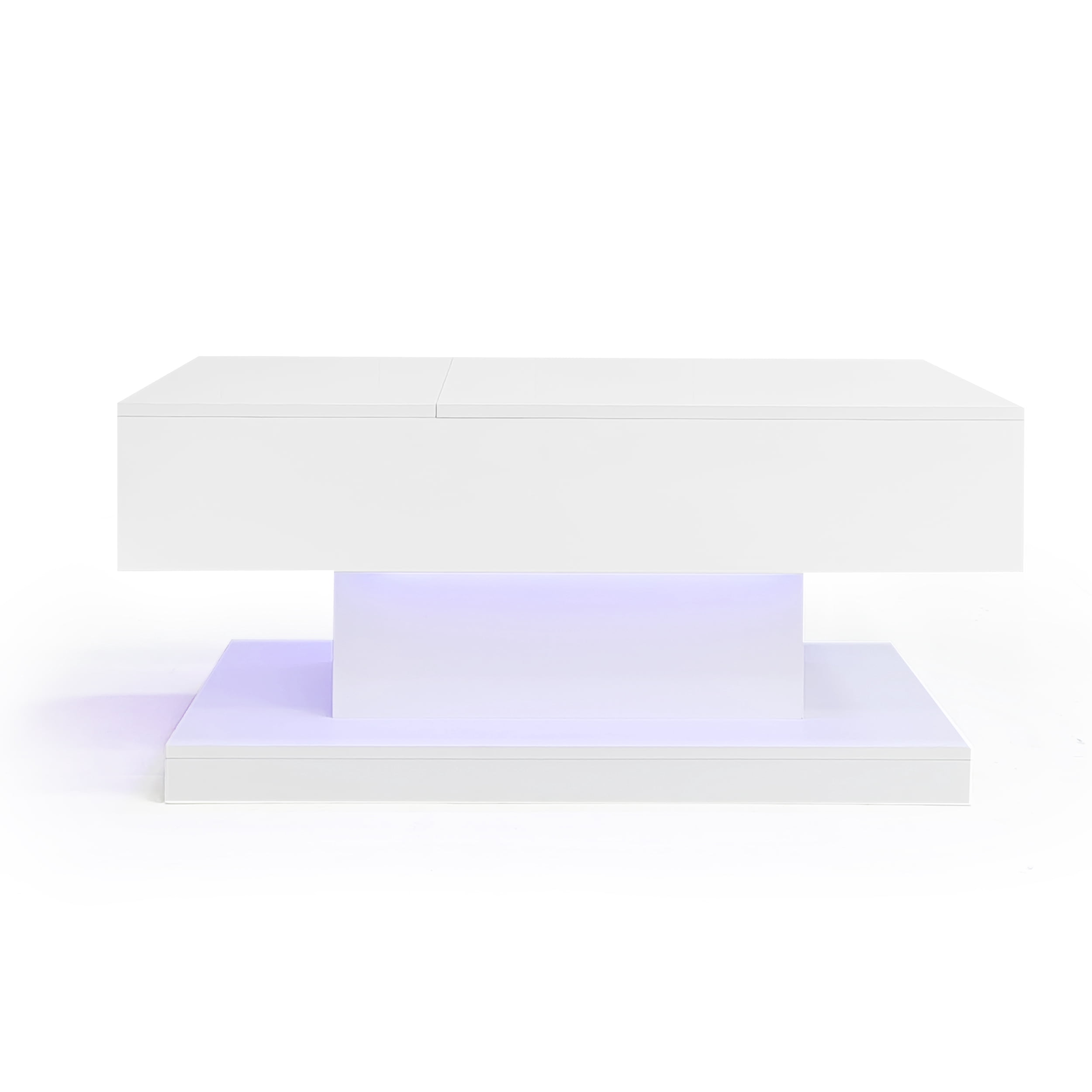 Homy Casa Lift Top LED Coffee Table, High Gloss White, Sliding Top, Storage, Bluetooth App