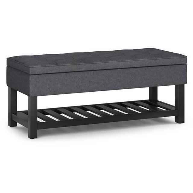 Trent Home 44" Transitional Rectangle Ottoman Bench in Gray Linen Look Fabric
