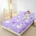 thumbnail image 4 of Feelyou Christmas Snowman Twin Sheet Sets, Winter Wonderland Landscape Twin Fitted Sheet, Purple Xmas Gift Flat Sheet, Luxury Bedroom Decor, 3pcs, 4 of 7