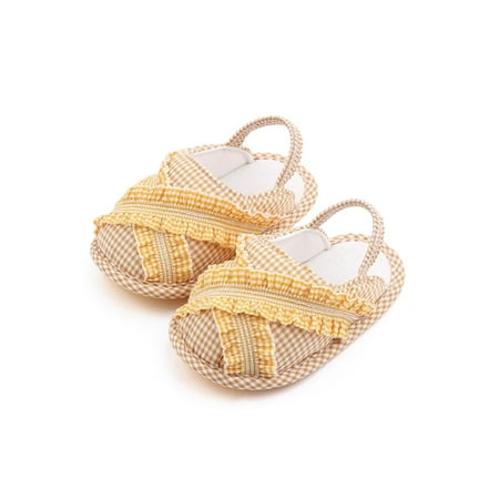 

Bmnmsl Baby Sandals Shoes with Plaid Elastic Band Non-Slip Bottom