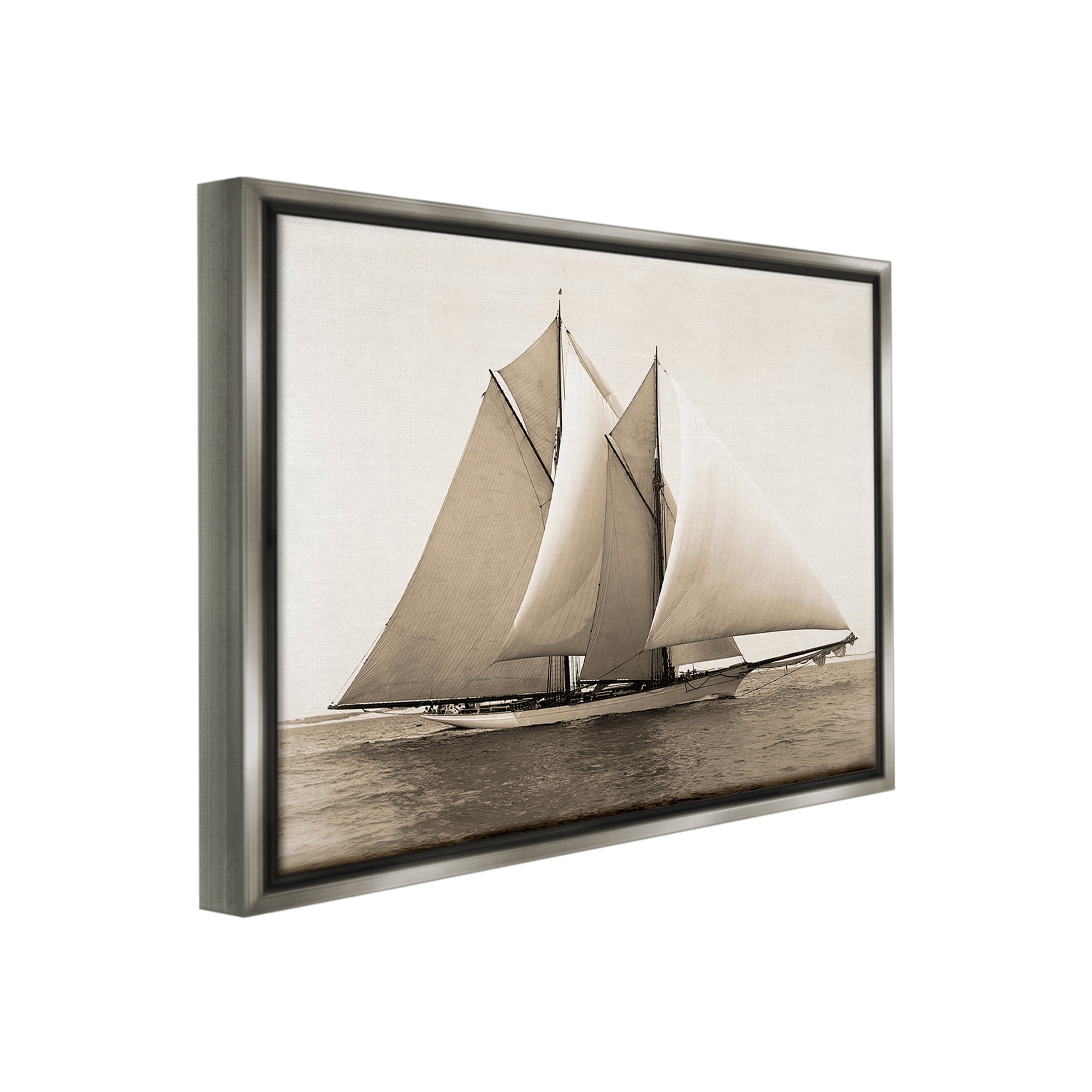 Stupell Industries Vintage Marine Ship Transportation Photography Gray Floater Framed Canvas Art Print Wall Art, 21 x 17