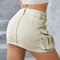 thumbnail image 4 of Mohiass Low Waist Cargo Skirt Women Button Mini Cargo Denim Skirt with Pocket Mini Skirt Beige S, 4 of 5