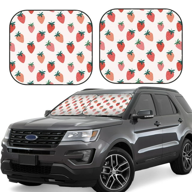 Lukts Hand Drawn Strawberry Print 2 Piece Car Sun Shade Windshield,Foldable Car Shade Front Windshield with Keeps Your Vehicle Cool-Medium