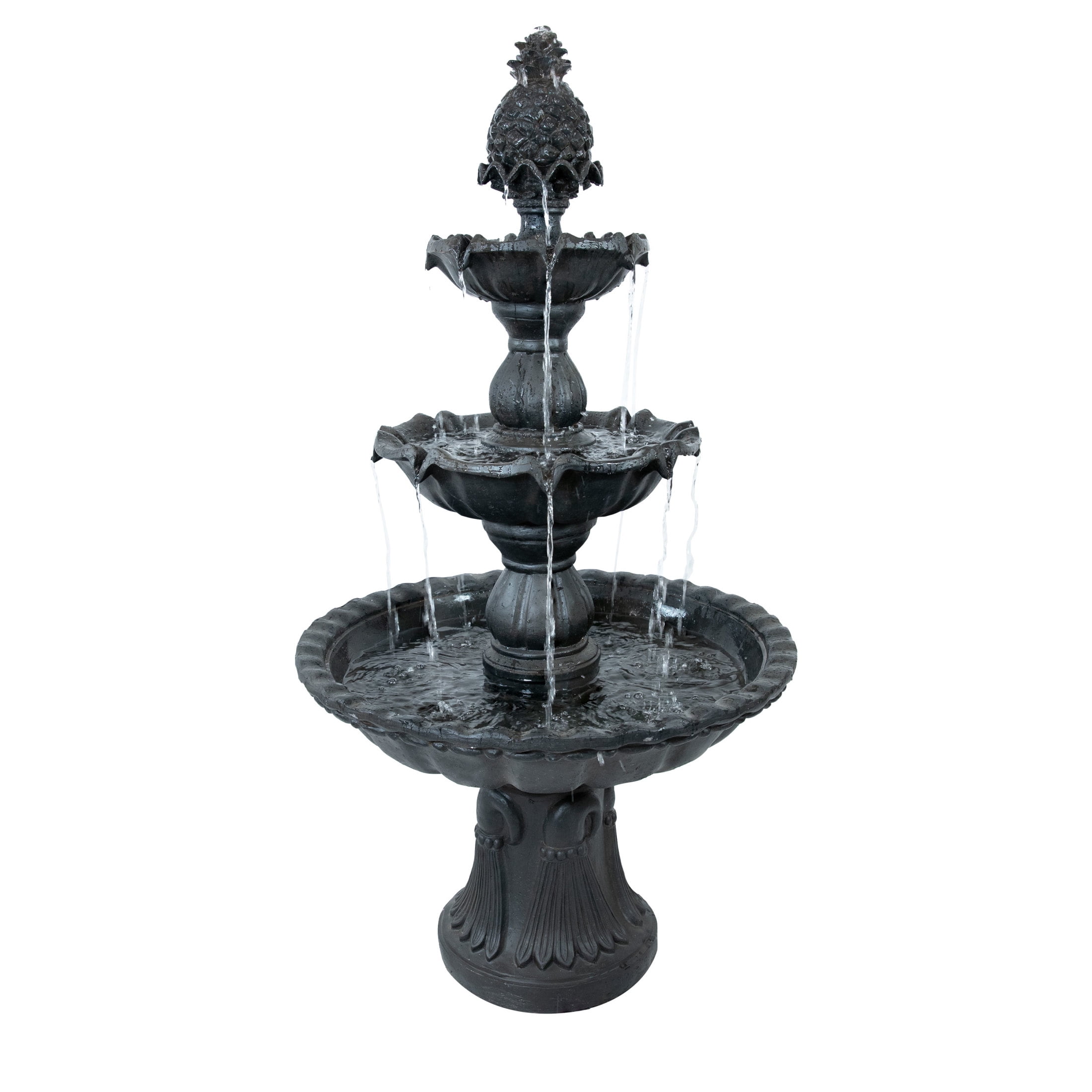 Sunnydaze Welcome Traditional Deep Espresso Fiberglass 3-Tier Outdoor Water Fountain