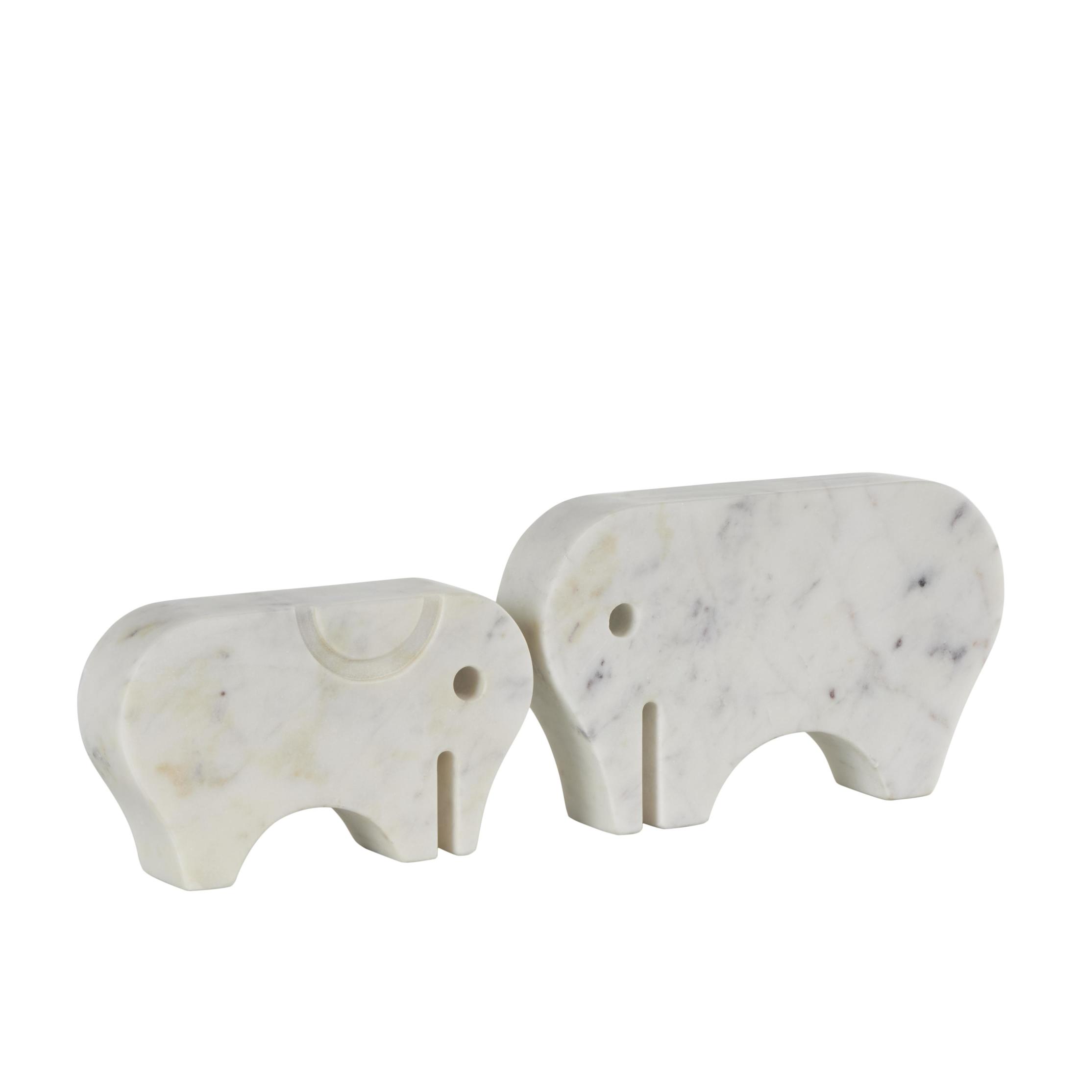 6", 5"H White Marble Rounded Abstract Elephant Sculpture with Gray Marble Veins and Cutouts, by DecMode (2 Count)