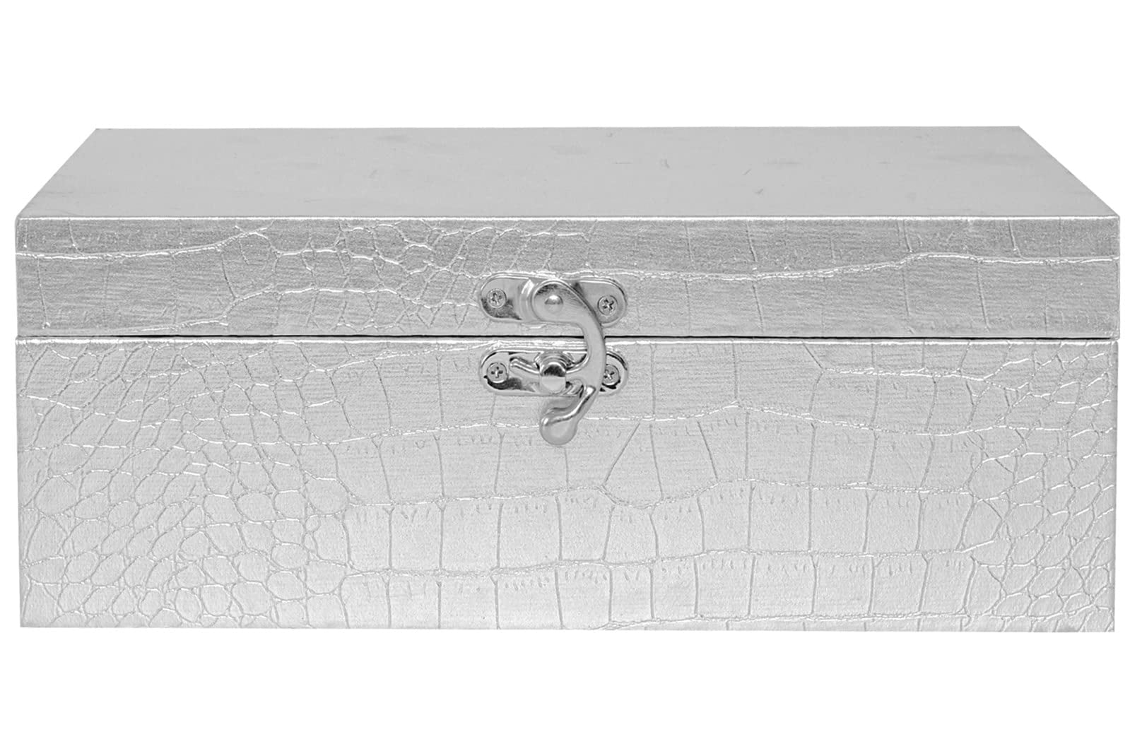 MODE HOME Set of 2 Wooden Decorative Nesting Storage Boxes, Silver Crocodile Leather with Clasp for Home Kitchen Living Room, Ideal Gift for Wedding Memories Jewelry Trinket