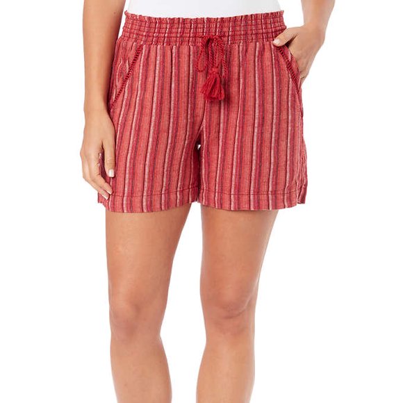 Briggs New York Women's Casual Shorts Pull-On Elastic Waist Shorts with Pockets Knee Length Loose - Red - Size: (S/small)