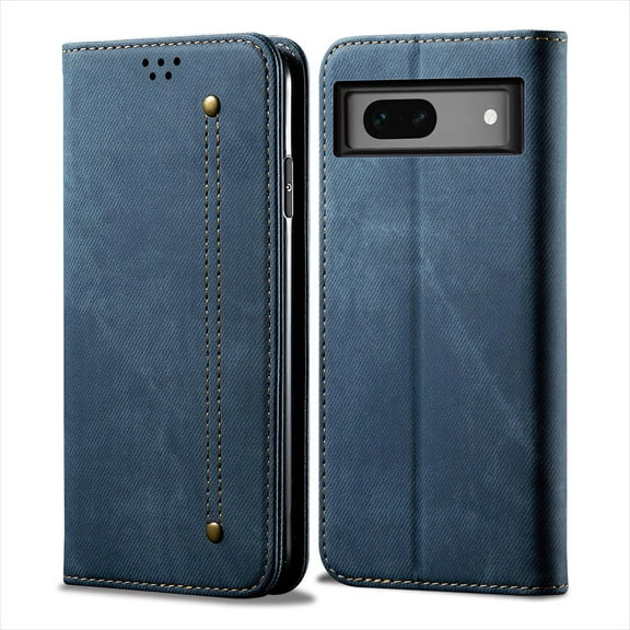Allytech Slim Case for Google Pixel 7a, Retro Cowboy Skin Kickstand Case with Credit Card Slots & Cash Pocket, Shockproof Anti-Fall Full Body Protection Case for Google Pixel 7a, Blue