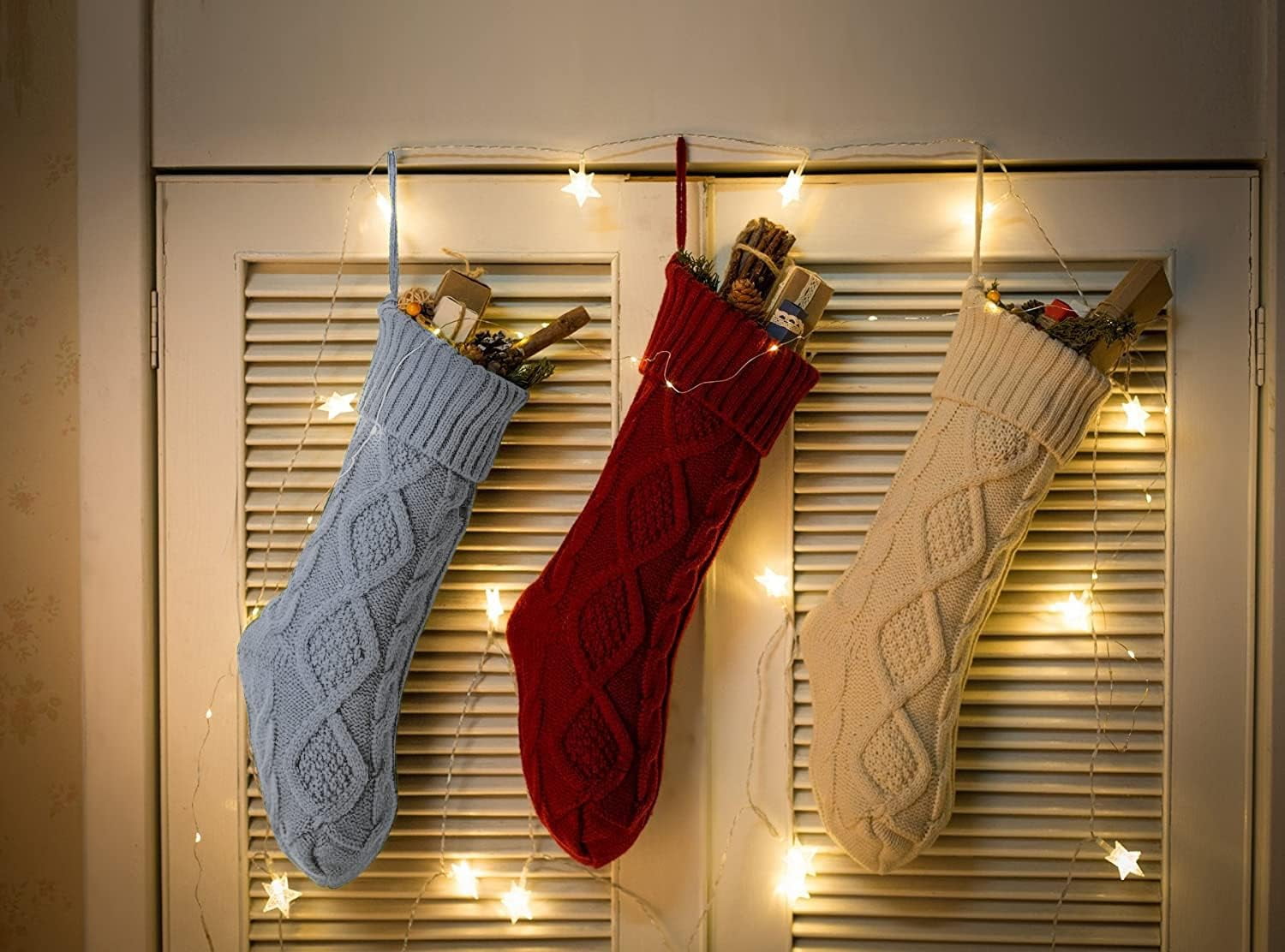 6 Pcs Christmas Stockings, 18 Inch Large Size Cable Knitted Stocking Gifts & Decorations for Family Holiday Xmas Party