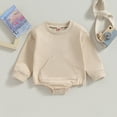thumbnail image 2 of Okbabeha Baby Girl Boy Sweatshirt Romper Crew Neck Solid Color Outfit Long Sleeve Onesie with Pocket Fall Winter Clothes, 2 of 5