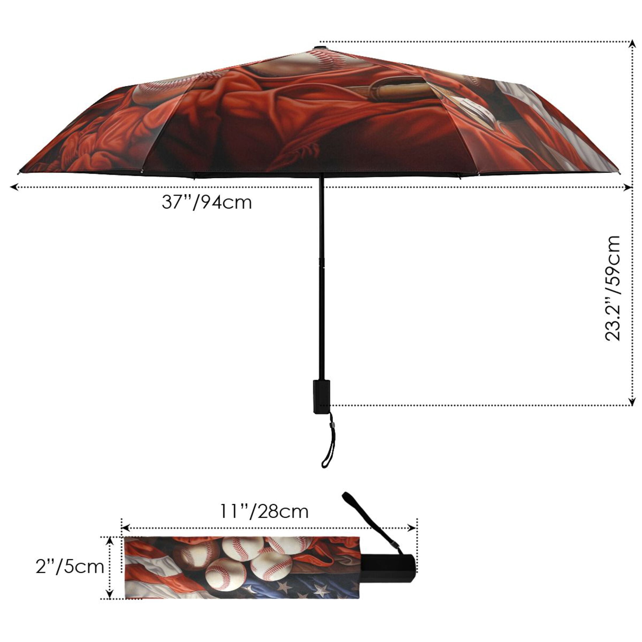 American Flag and Baseball Compact Sun Umbrella Windproof Travel Umbrellas for Rain Strong Portable UV Protection