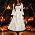 thumbnail image 2 of Huowey Halloween Witch Women Vampire Gothic Dresses Elegant Cosplay Party Gown Lace Square Neck Long Sleeve Trendy Photo Dress,White,M, 2 of 4