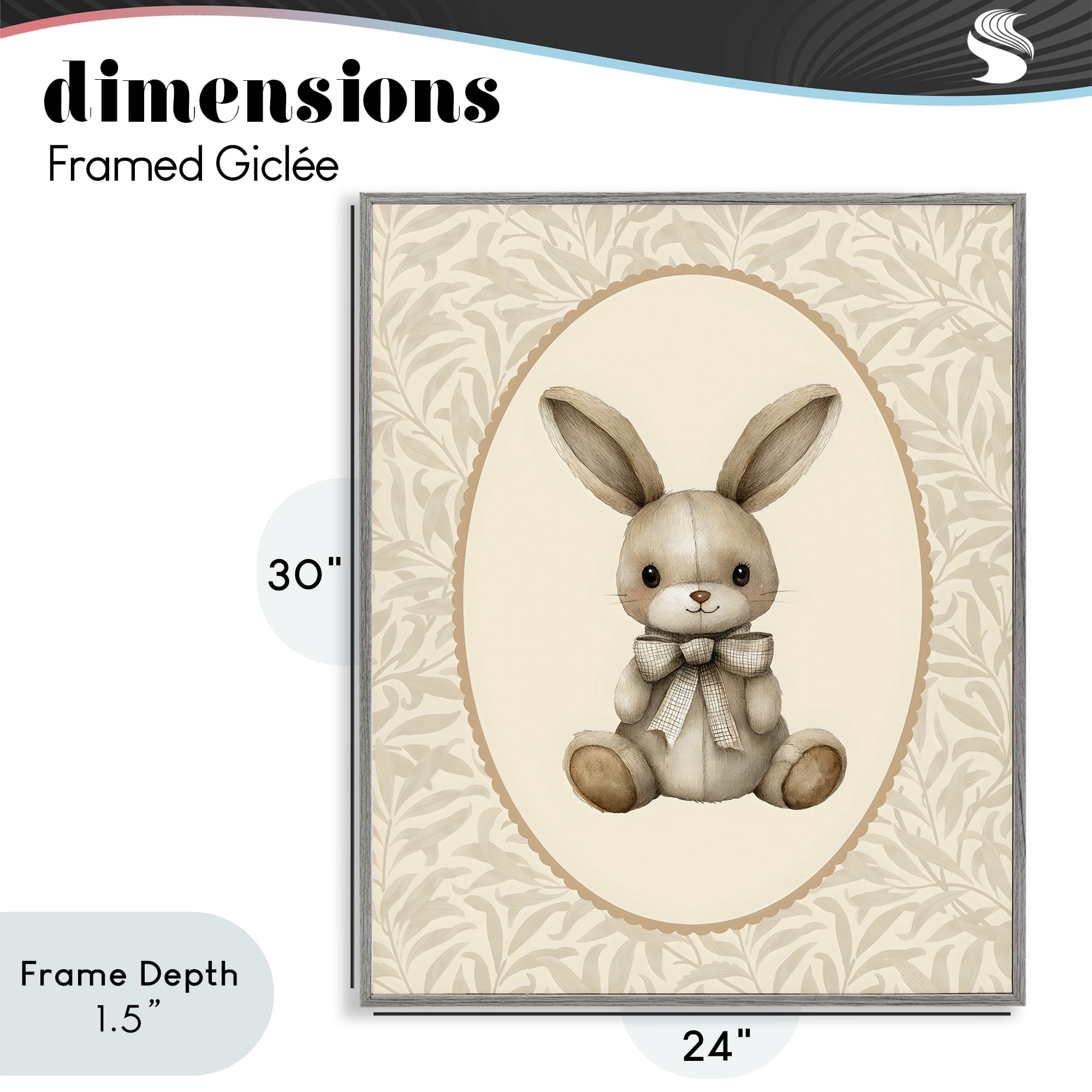 Stupell Industries Neutral Bunny in Oval Border Gray Framed Giclee Art, design by LSR Design Studio