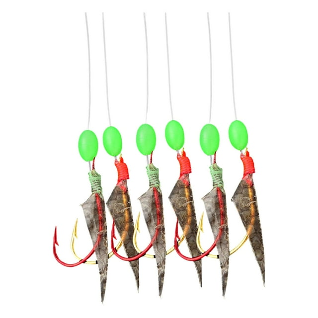 jinwen 6 Pieces Fishing Rigs with String Hooks Fishing Hook Sinking Lure Glow Beads hook size 18mmx8.5mm