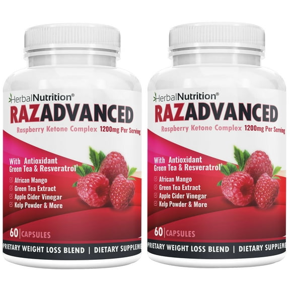 Raspberry Ketones Weight Loss Complex Two Bottle Pack 60 Count 1200mg Per Serving All Natural Super Antioxidants