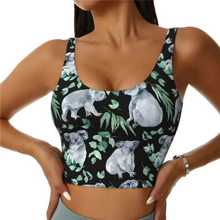 Jgfou Cartoon Koala Bear Print Womens Sports Bra - Padded Workout Sports Bras Crop Tank Top