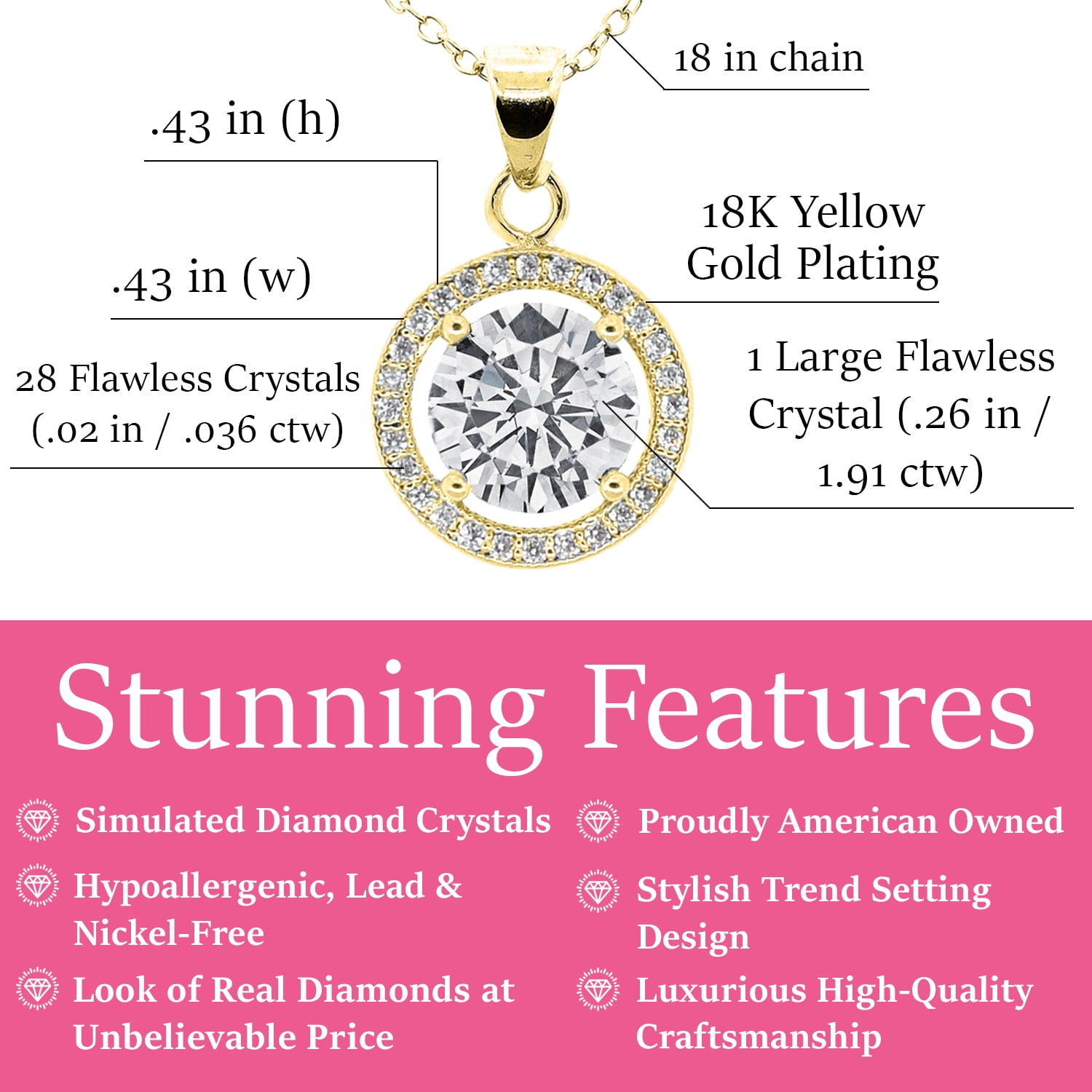 The Cate & Chloe Blake 18k Yellow Gold Plated Halo Necklace is a stunning piece of jewelry designed for women. This necklace features a beautiful crystal pendant set in a halo of 18k yellow gold plating, giving it an elegant and luxurious look. The chain is adjustable, allowing for a perfect fit and versatility in styling.