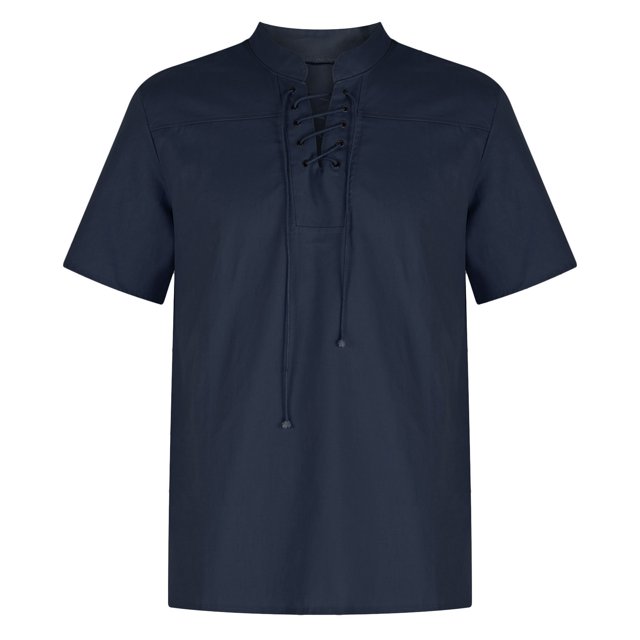 Birdeem Mens Fashion Tops Retro Solid Color Loose Casual Short Sleeve Shirt