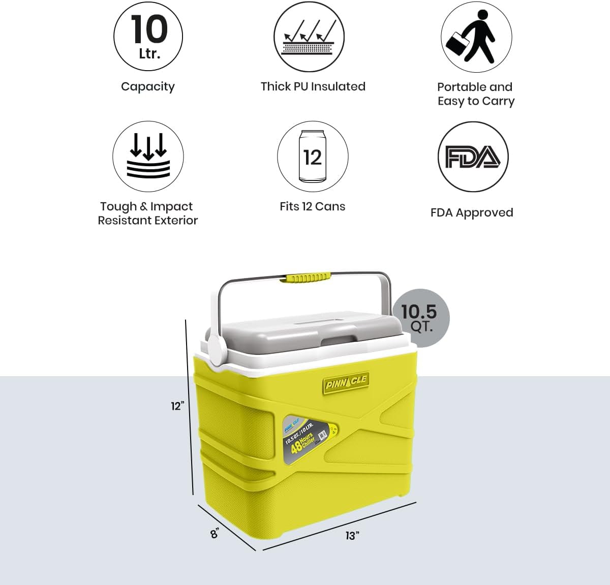 Pinnacle 10 L Insulated Cooler Lunch Box Portable Hard Cooler for Camping - Green
