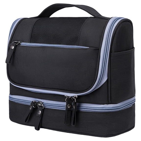 Hanging Travel Toiletry Bag, Waterproof Cosmetic Makeup Organizer with Dual-Layer Design, 9.8 x 8.3 x 5.1 in / 25 x 21 x 13 cm Large Capacity Bag for Women and Men, Black