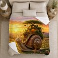 thumbnail image 5 of Snail Cottage in Flower Meadow at Sunset, Whimsical Fantasy Garden Motif for Cottagecore Fans, Housewarming Gift, Soft Flannel Blanket for Bedroom and Sunroom, Magical Home Decor, 5 of 9