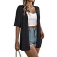 thumbnail image 2 of Women'S Summer Short Sleeve Crochet Cardigan Sweaters Light-Weight Boho Knit Outwear Black L, 2 of 10