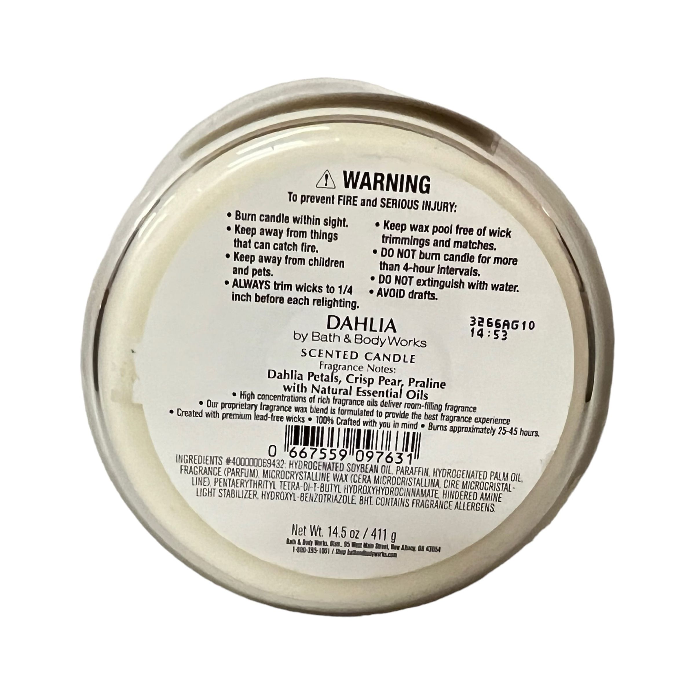 Bath & Body Works Dahlia Scented 3 Wick Candle 14.5 oz