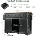 thumbnail image 4 of Farmhouse Kitchen Island with Power Outlet, 2 Sliding Barn Door and Drop Leaf, Spice Rack Rolling Kitchen Cart on Wheels for Home and Dining Room (Black), 4 of 9