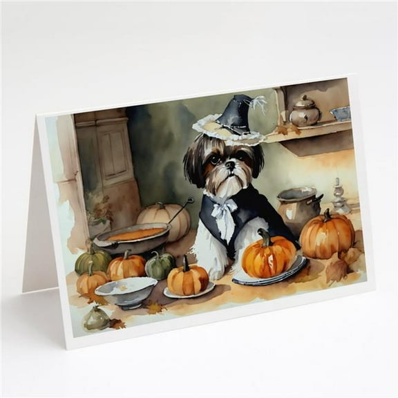 Shih Tzu Fall Kitchen Pumpkins Greeting Cards and Envelopes Pack of 8 7 in x 5 in