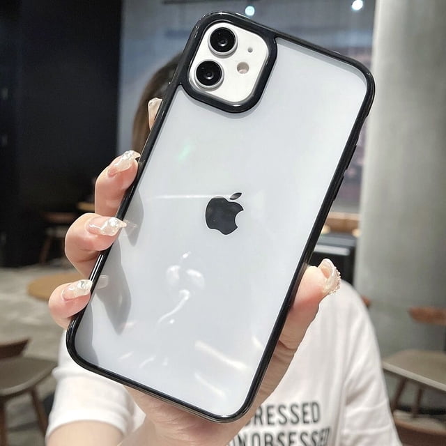 Funda de teléfono transparente a prueba de golpes con parachoques colorido para iPhone 14 13 12 Mini 11 Pro Max XR X XS 8 7 Plus SE 2022, funda trasera transparente Tan Jianjun unisex