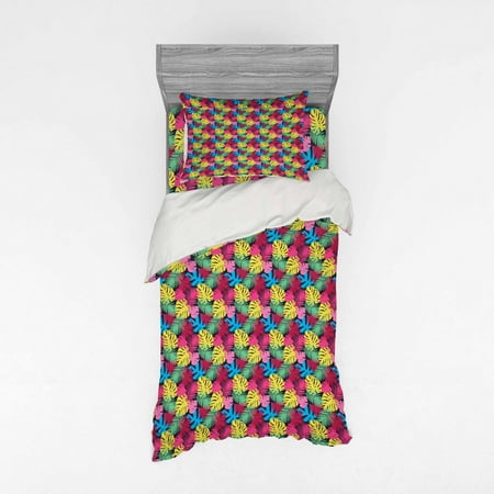 Botanical Duvet Cover Set Tropical And Colorful Palm Leaves
