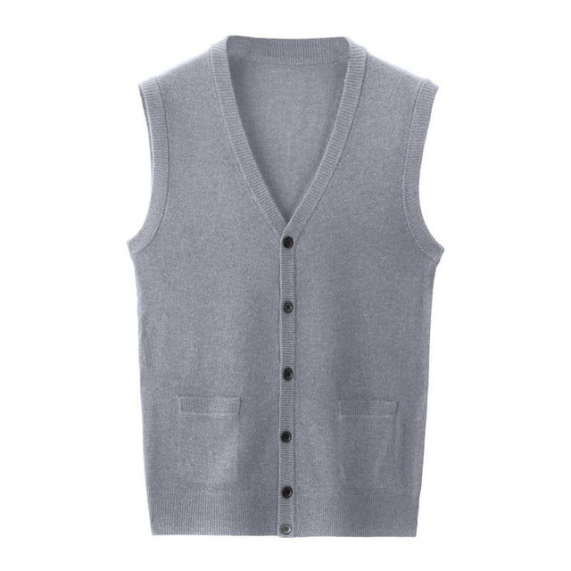 Men's Autumn Winter V Neck Buttoned Wool Blend Sweater Vest Collarless Sleeveless Pullover for Casual Wear