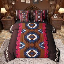 jejeloiu Ancient Bohemian Aztec 7pcs Bedding Comforter Set,Black Red Brown Queen Bedding Sets For Adult Reversible