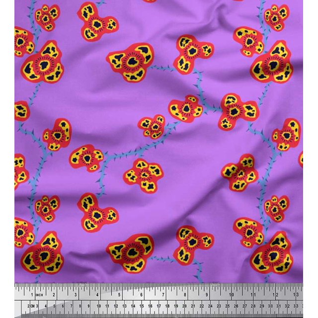 Soimoi Poly Georgette Fabric Flower Artistic Decor Fabric Printed Yard 42 Inch Wide