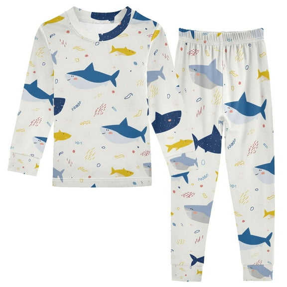 joogoo Sharks Cartoon 2 Piece Long Sleeve Tee and Pants Cotton Pajama Set 5Y