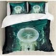 thumbnail image 3 of Fantasy Duvet Cover Set, Ball and Human Merging Building Dark Feeling Magic Featured Comics Fiction Art, Decorative 2 Piece Bedding Set with 1 Pillow Shams, Twin Size, Teal Black, by Ambesonne, 3 of 3